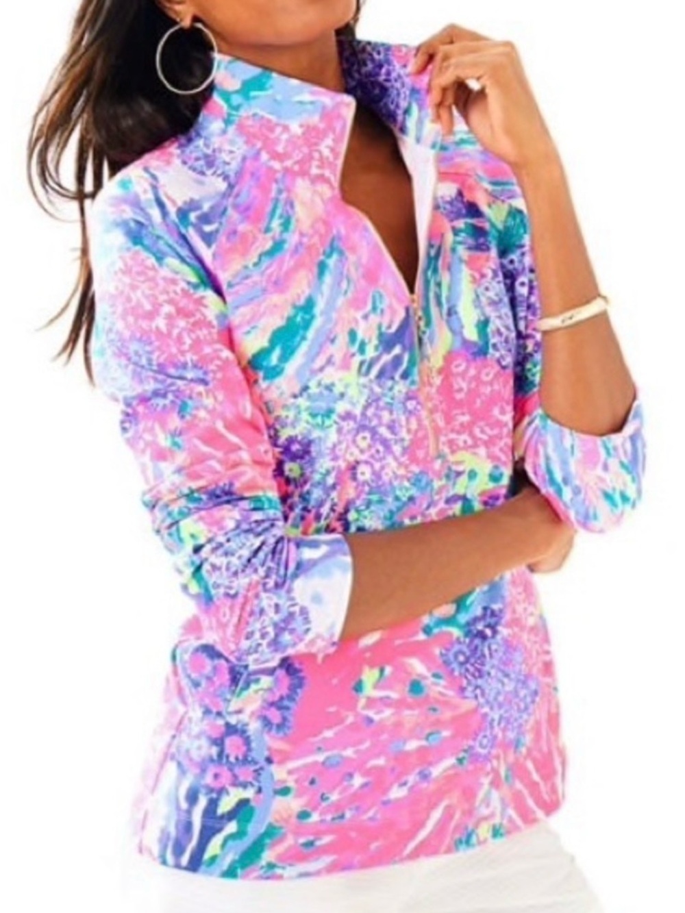 Lilly Pulitzer Skipper Popover Pull Over Half-Zip UPF 50+ Rainbow soleil large